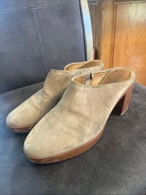 Frye Taupe Suede Slip-On Block Heel Mules